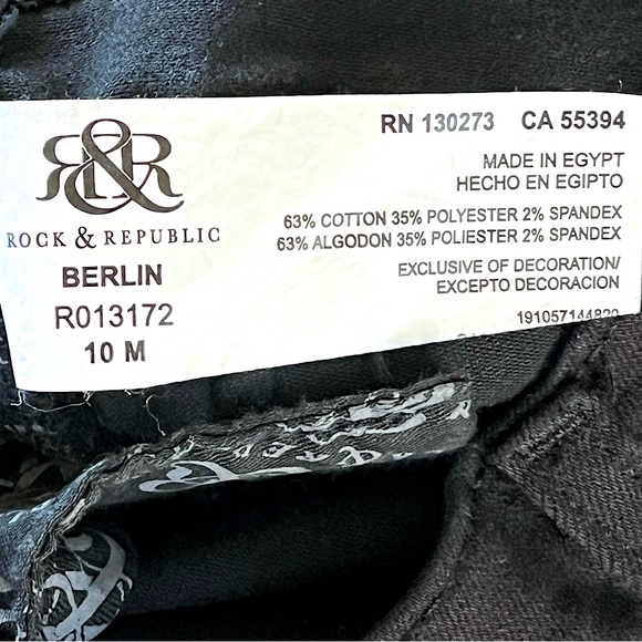 ROCK & REPUBLIC Women’s Black Berlin Mid Rise Distressed Knee Ankle Jeans Sz 10 - Picture 8 of 8